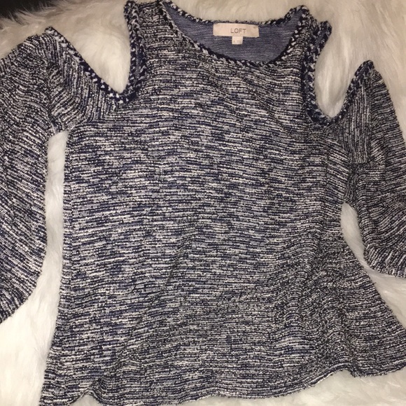 Loft Blue & White sweater off the shoulder - Picture 1 of 4